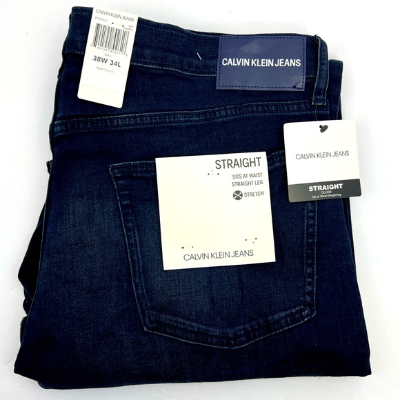 CALVIN KLEIN JEANS, STRAIGHT LEG, BLUE JEANS, STRETCH, SITS AT WAIST, 38W, 34L - Picture 15 of 15
